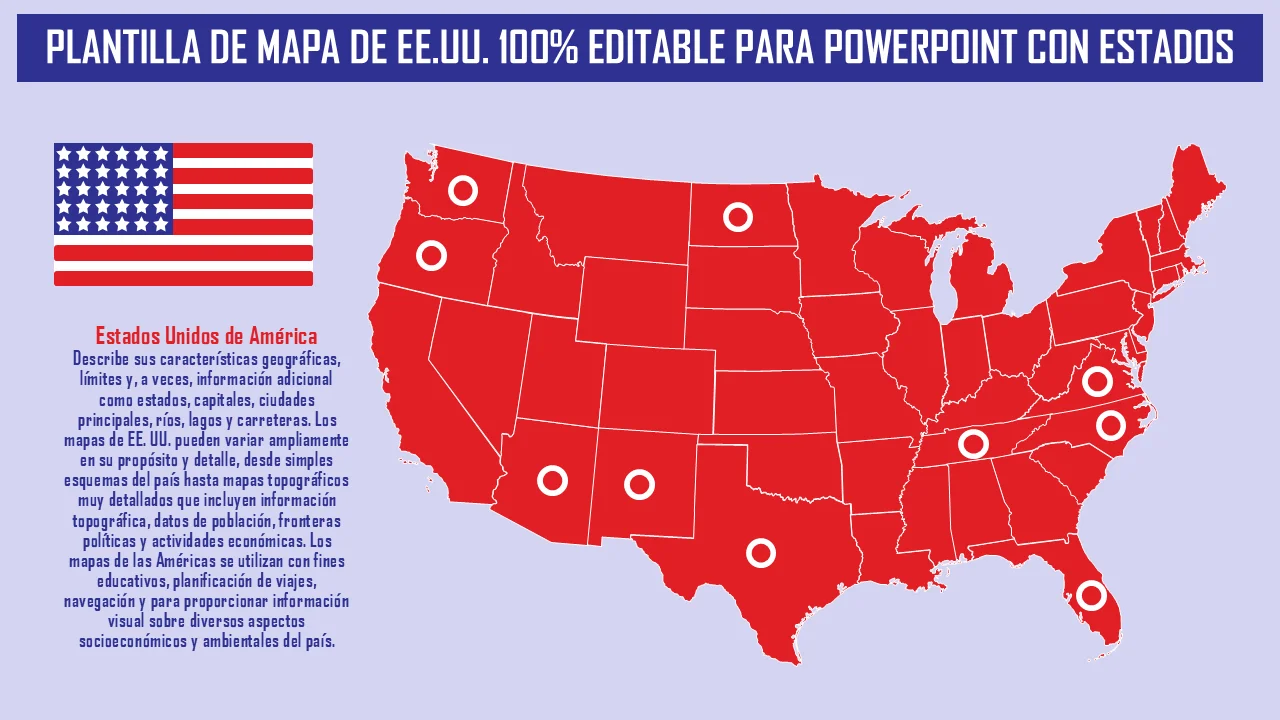 Plantilla de mapa de EE. UU. 100% editable para PowerPoint con todos los estados
