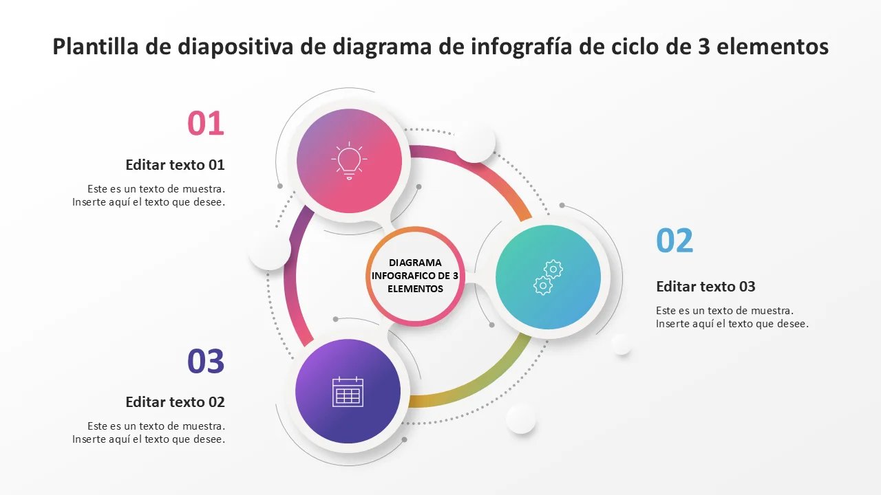 Plantilla de PowerPoint con diagrama de infografía de ciclo de 3 elementos