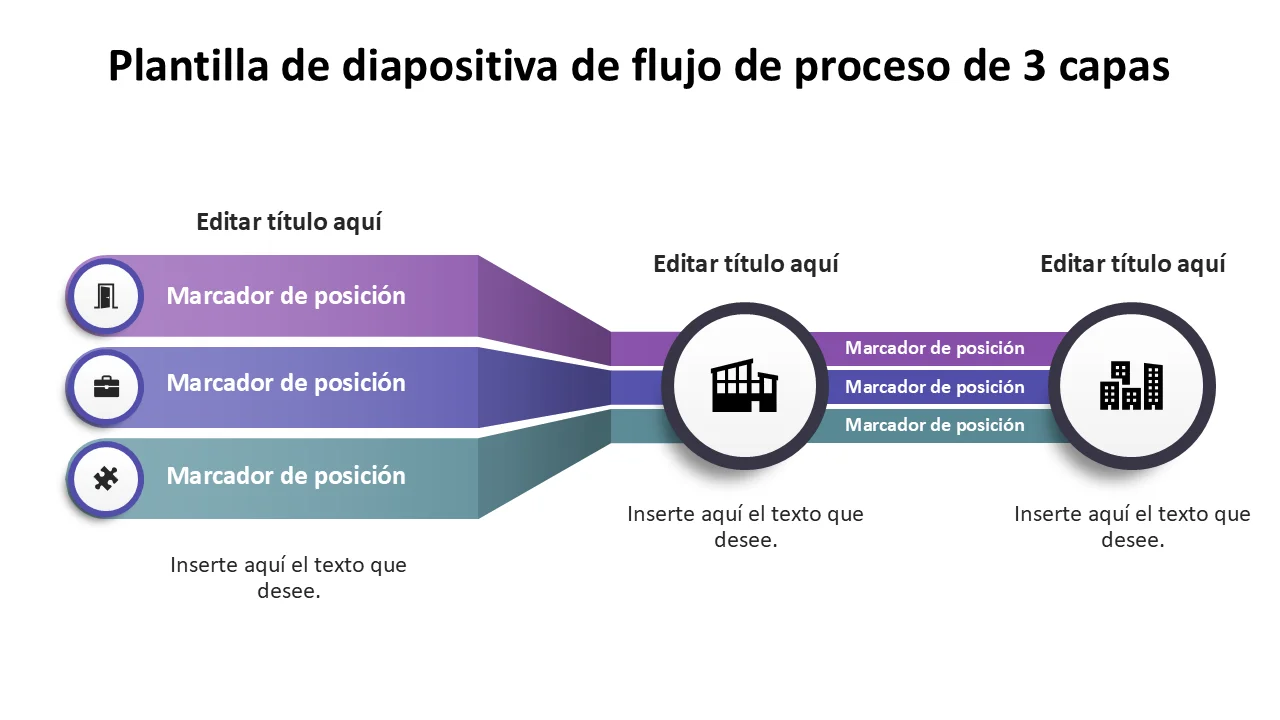 Plantilla de PowerPoint con diapositiva de flujo de proceso de 3 capas