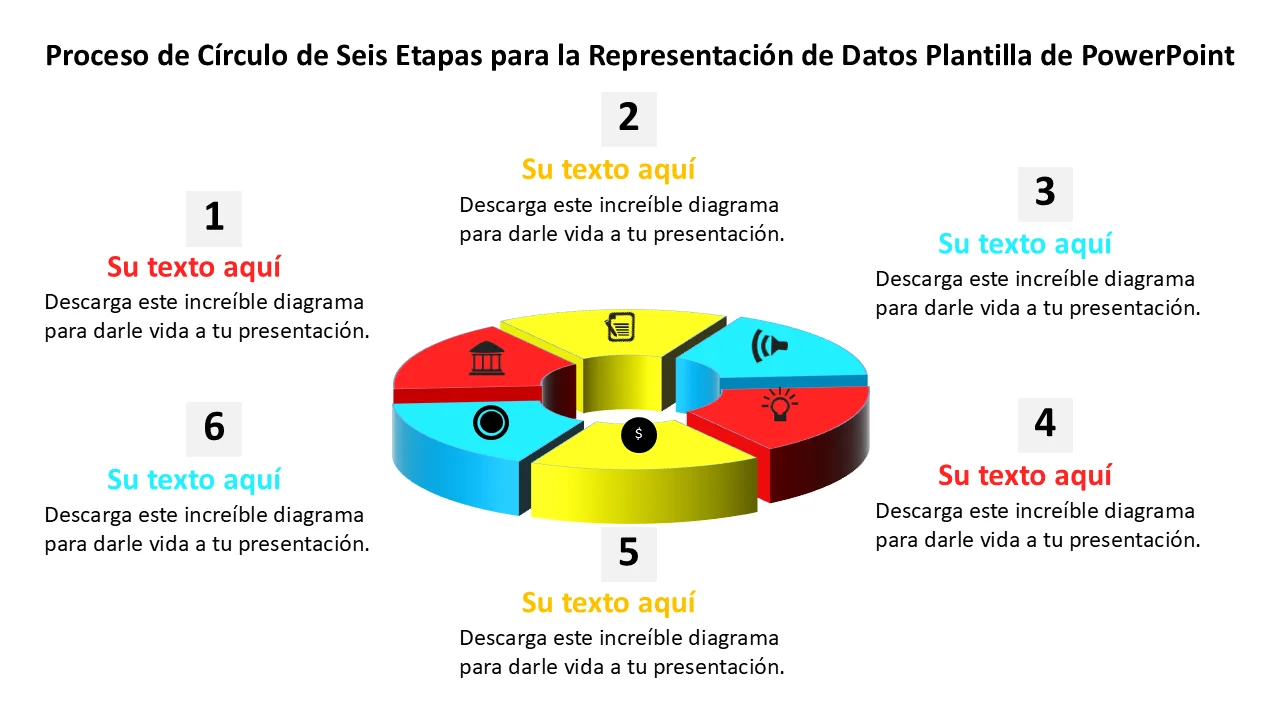 Plantilla de PowerPoint - proceso circular de seis etapas para la representación de datos
